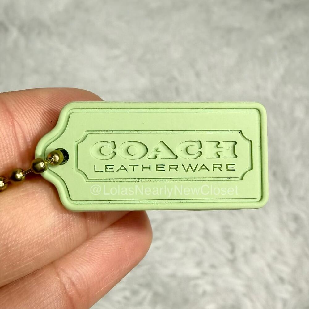 1" COACH Green Leatherware Silicone Rubber Fob Bag Charm Hang tag Hangtag